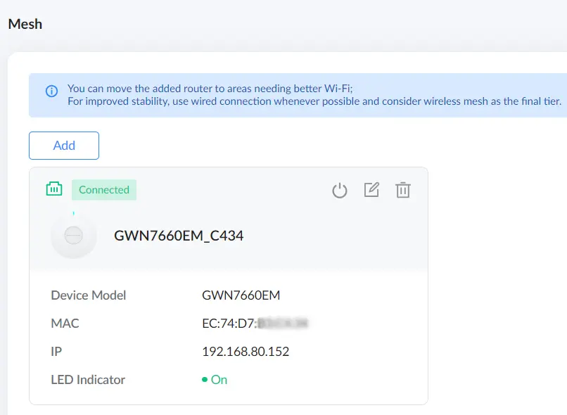 7 after added it shows this connected with ip and model name and ip - Documentation Center