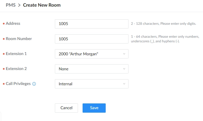 Create New Room - Documentation Center