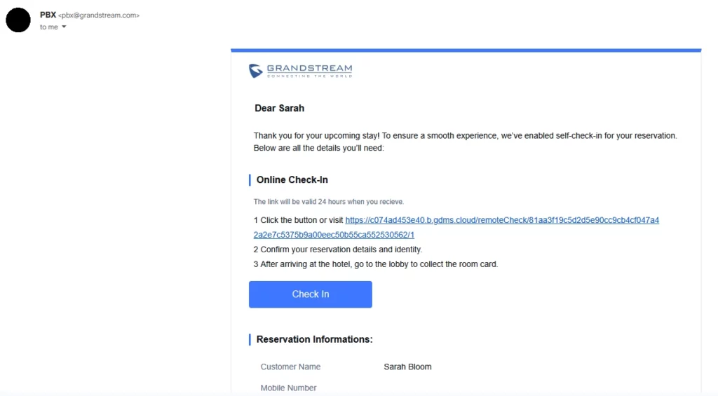 Self_Checkin_Email - Documentation Center