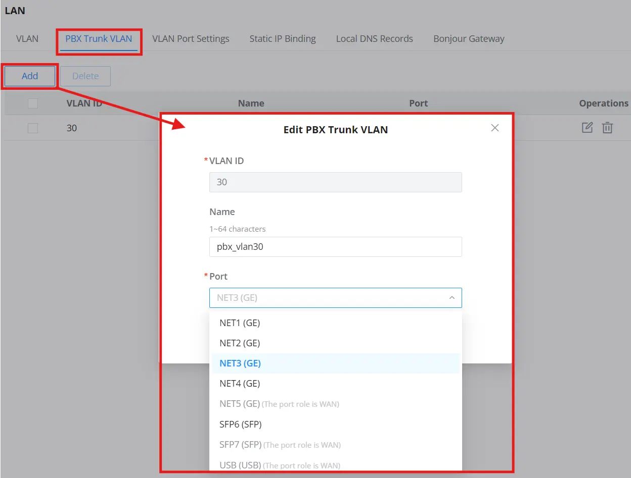 Step 1 Create the PBX Trunk VLAN - Documentation Center