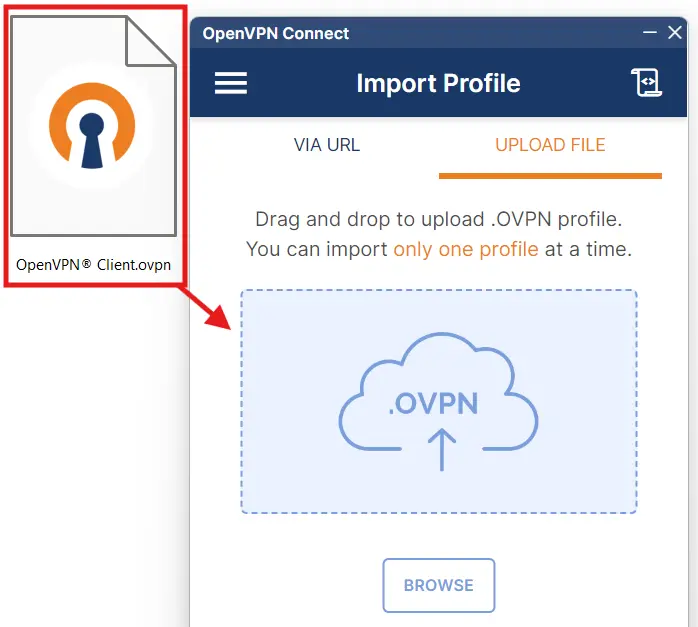 1 download the ovpn file example using openvpn connect app drap and drop the file or browe - Documentation Center