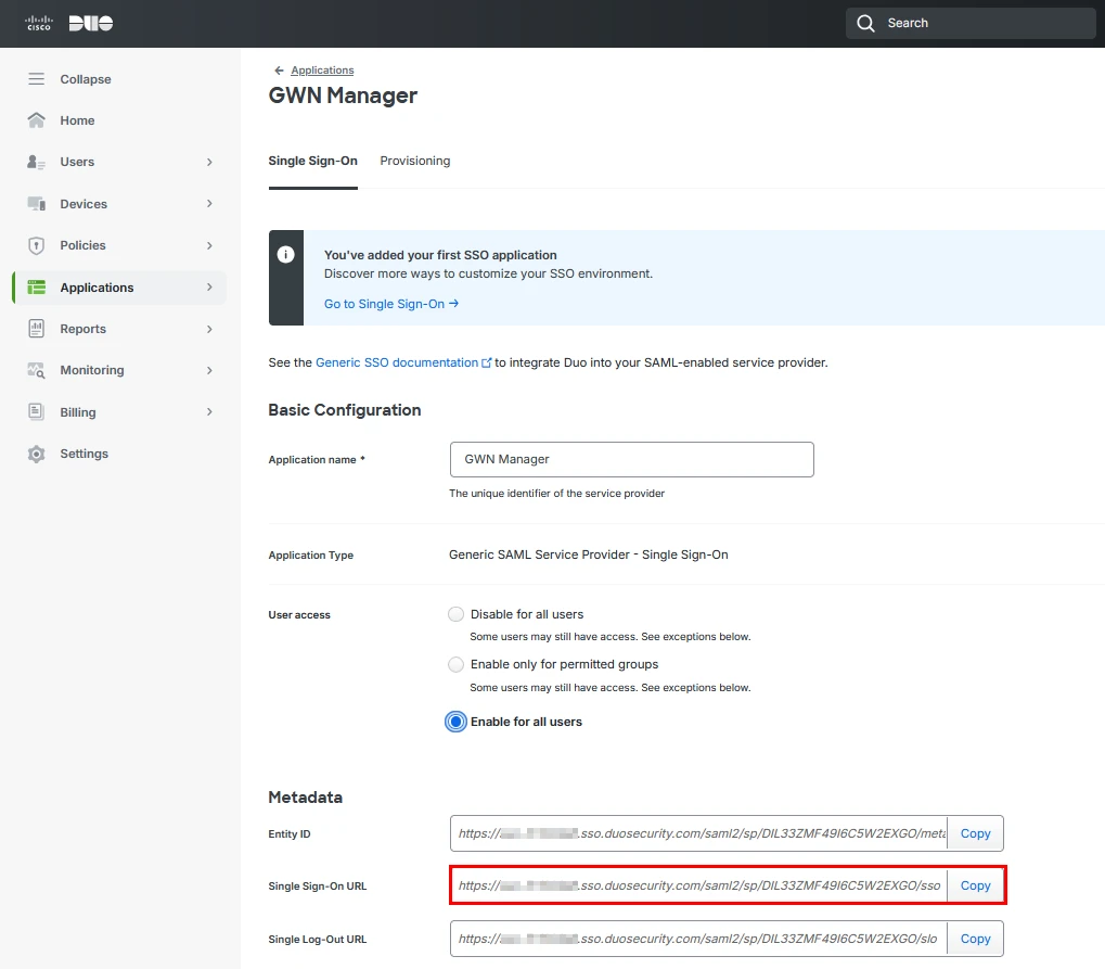 Copy_Single_SignOn_URL_from_DUO - Documentation Center