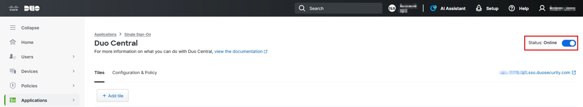 DUO_Central_StatusOnline - Documentation Center