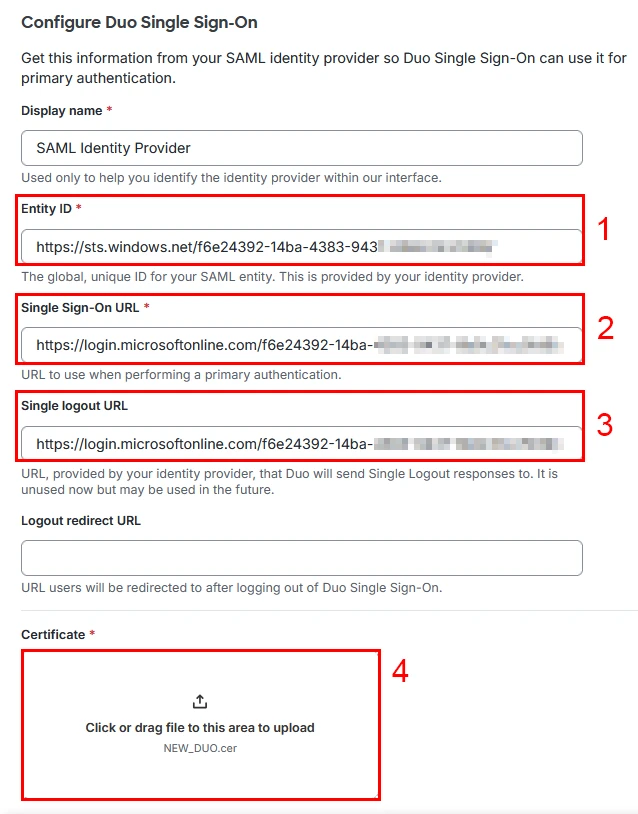 Pasting_Entra_URLs_and_Uploading_SAML_Certificate - Documentation Center