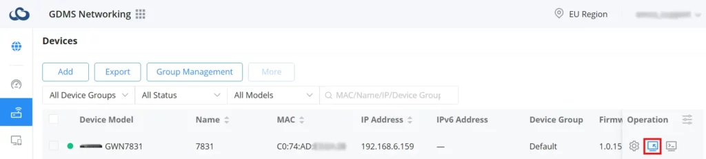 2 on the gdms when the switch on the gdms added then we click on remote access icon this is proxy that forward the web ui of the swith - Documentation Center