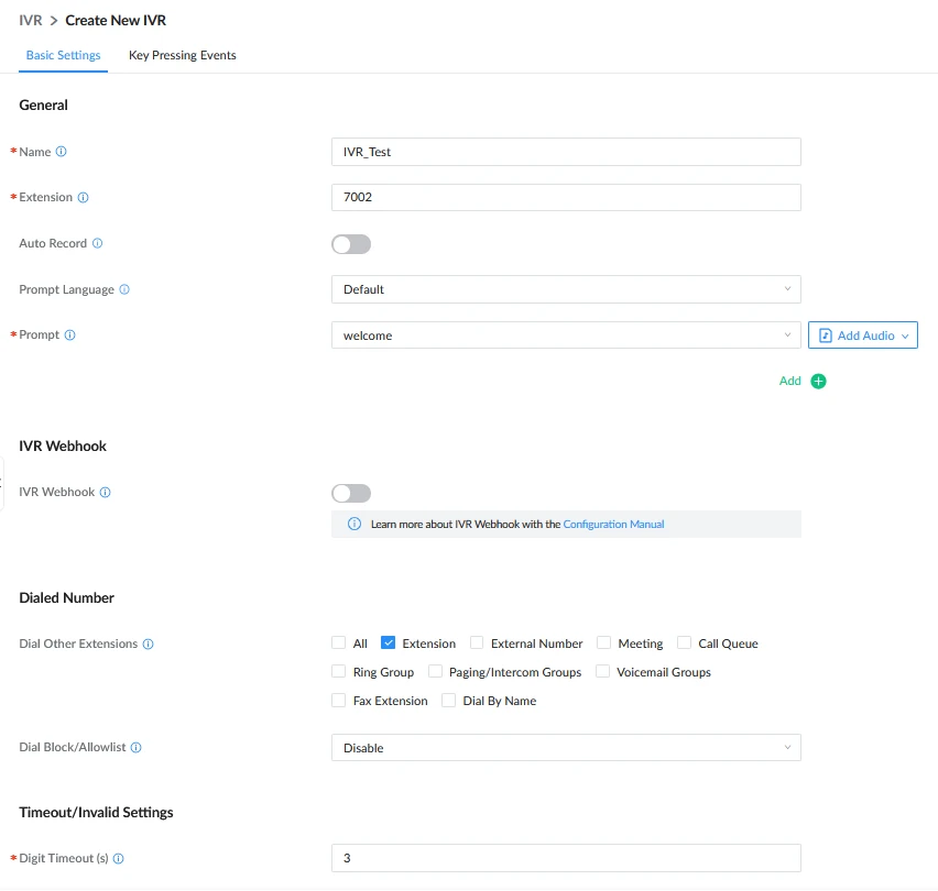 Basic_Settings_IVR - Documentation Center