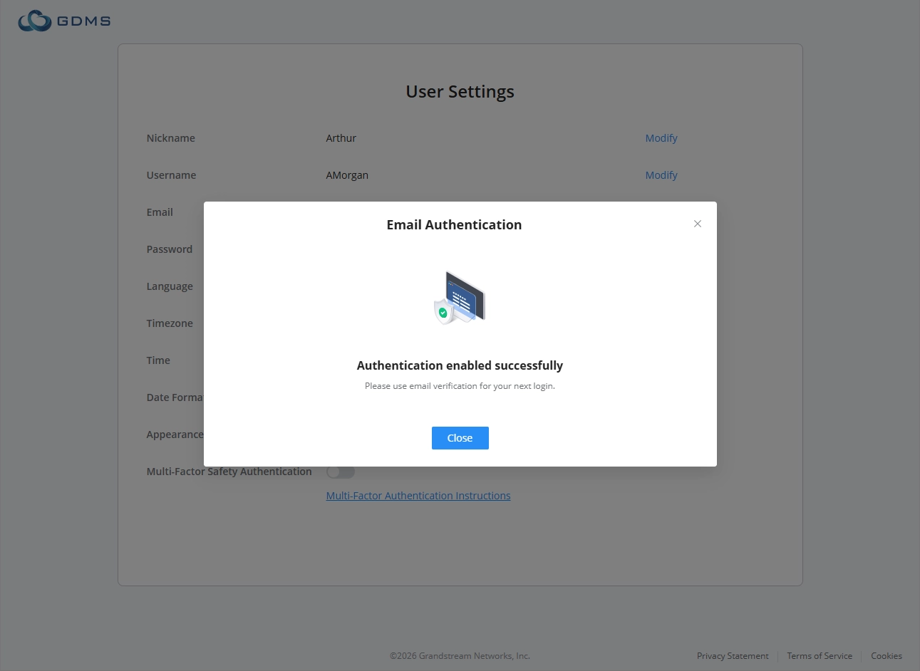 Email MFA Enabled Successfully - Documentation Center