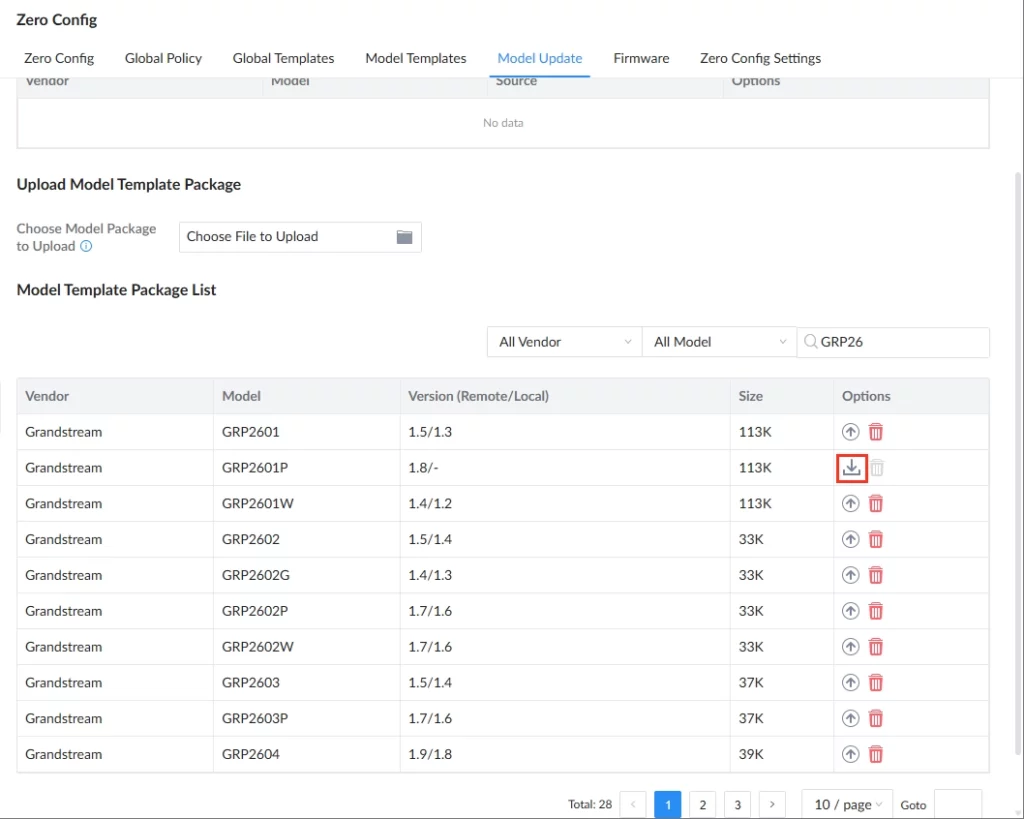 Model Update Template Download - Documentation Center