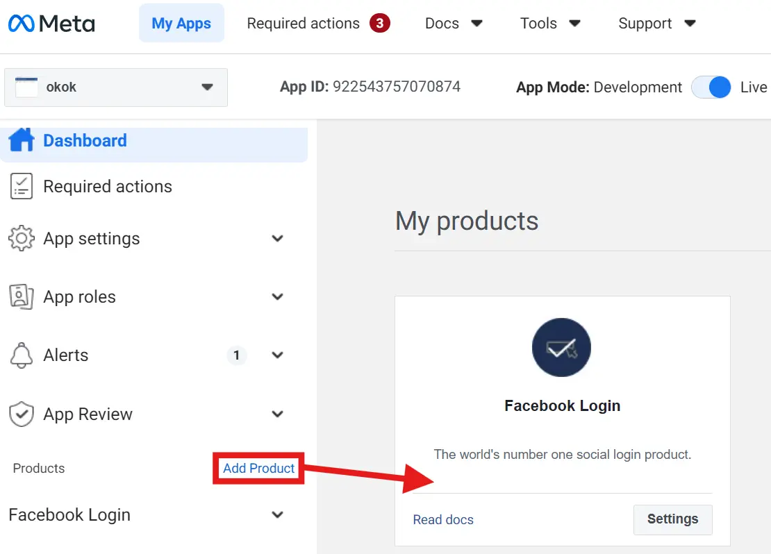 step 2 add product facebook login - Documentation Center