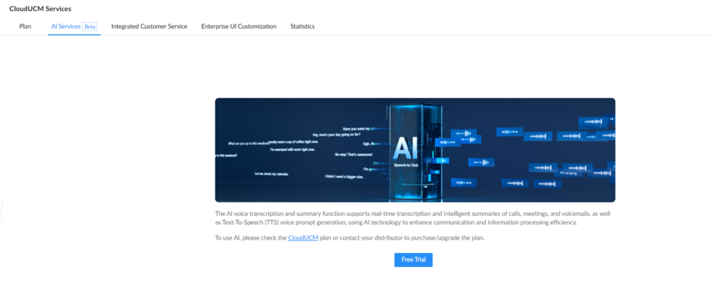 Blue AI-themed banner with digital data visuals on CloudUCM AI Services page.