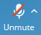 Unmute microphone button on a blue toolbar, shows a microphone icon with a red slash and the label 'Unmute'