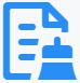 Document icon with lines of text and an official seal, indicating an approved/official document.