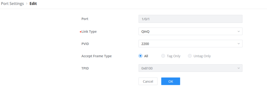 Step1 - Documentation Center Configure the customer-facing port as a QinQ tunnel port