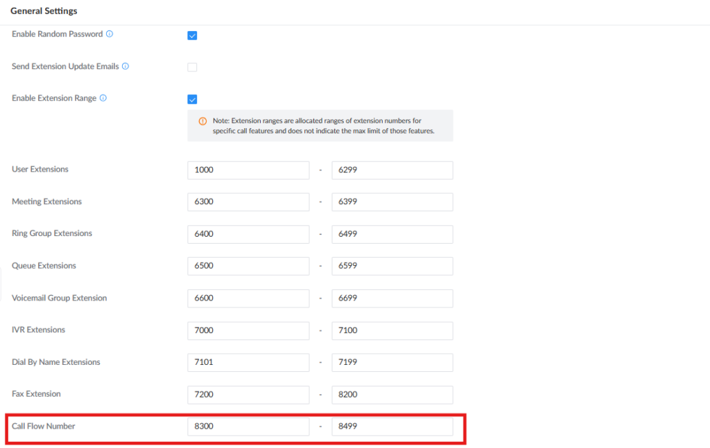 Call Flow Number - Documentation Center