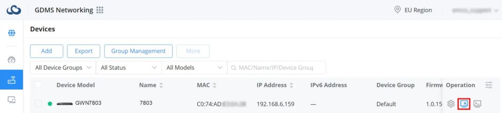 GDMS Networking Remote Access option for GWN7803