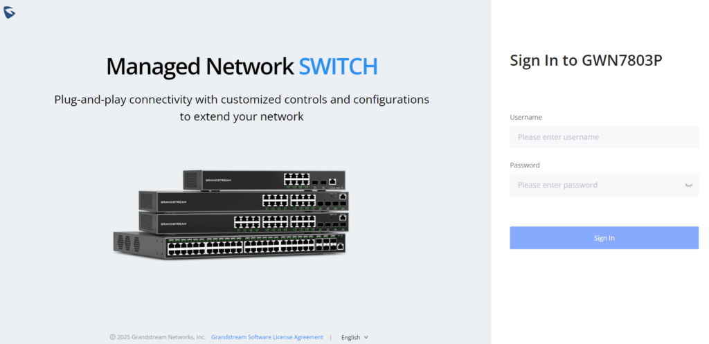 GWN7803P switch Web UI login page