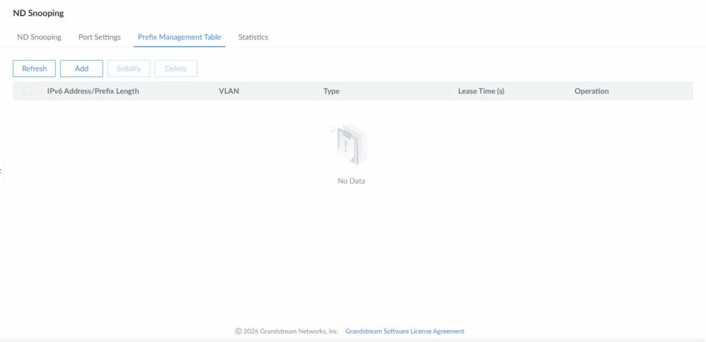 GWN7806PH Pro ND Snooping prefix management table