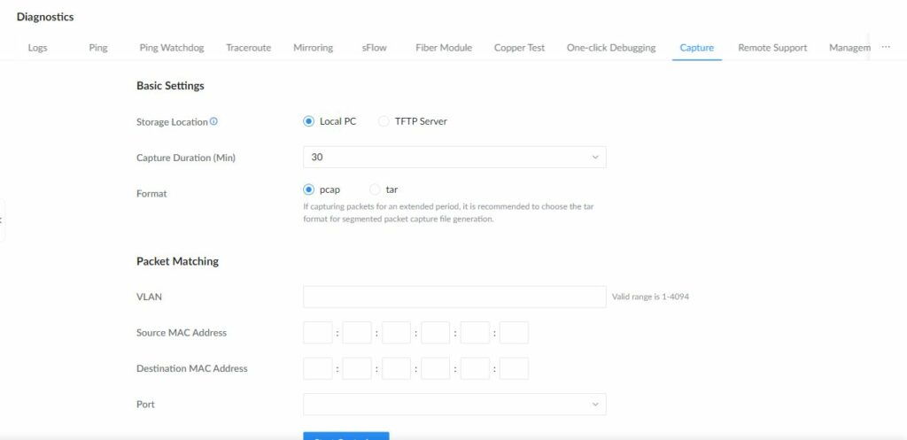 GWN7806PH Pro packet capture settings and filters