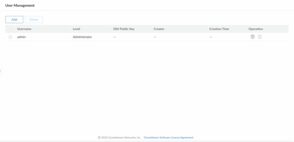 GWN7806PH Pro user settings showing SSH public key management