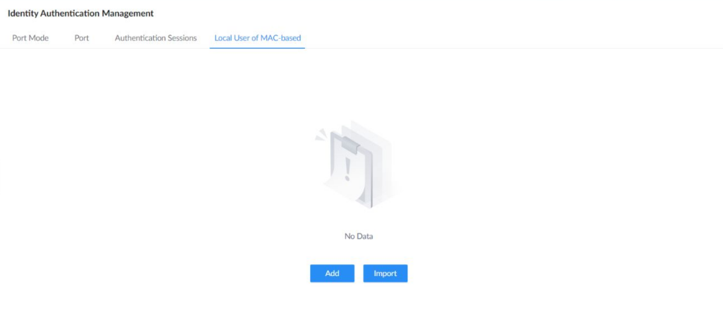 Local User of MAC-based tab showing Add and Import controls