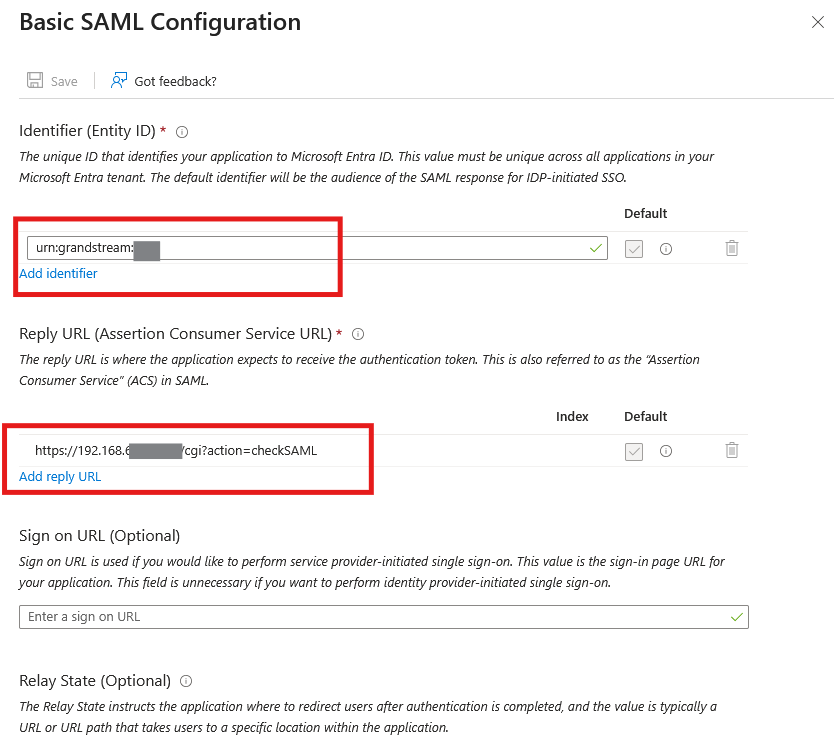 the entity ID and ACS URL - Documentation Center