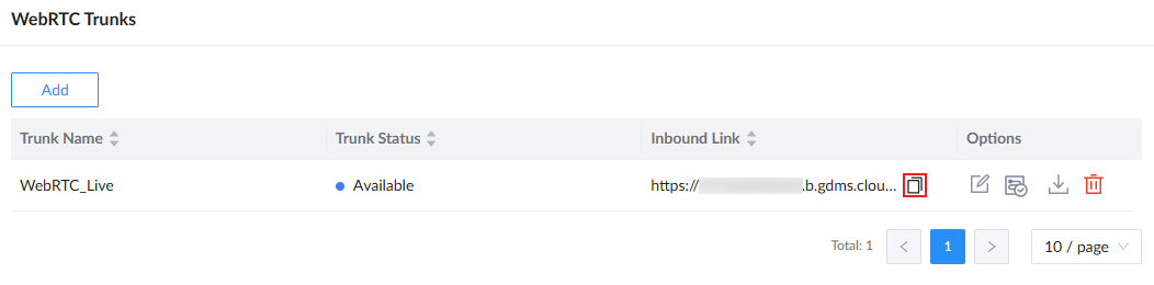 Copy WebRTC Trunk Address - Documentation Center