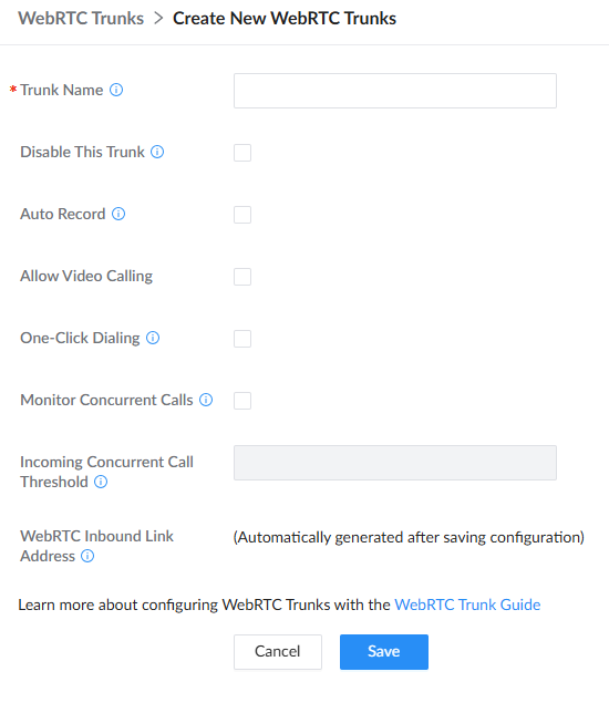 Create WebRTC Trunk - Documentation Center