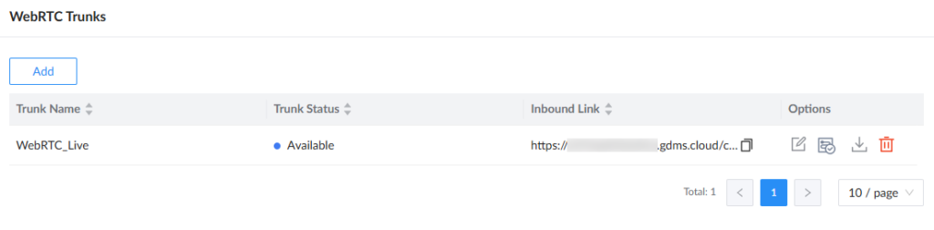 Created WebRTC Trunks - Documentation Center
