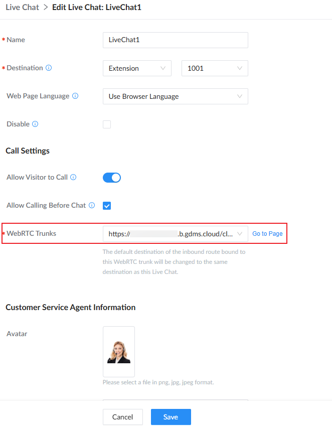 Live Chat WebRTC Trunk Configuration - Documentation Center