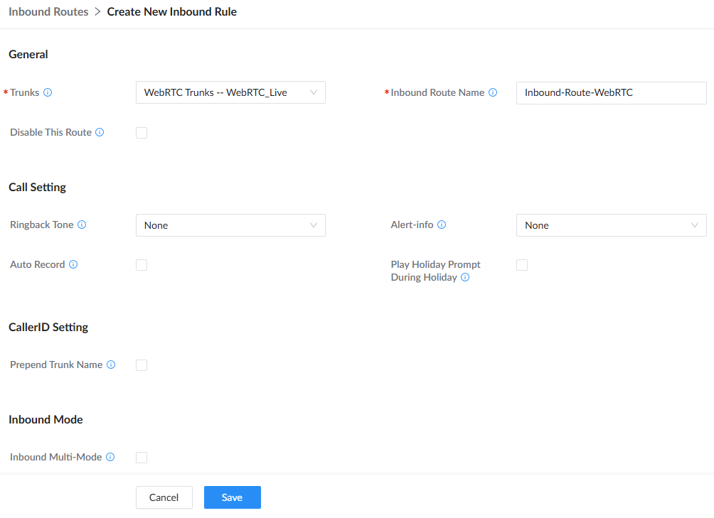 WebRTC Inbound Rule - Documentation Center