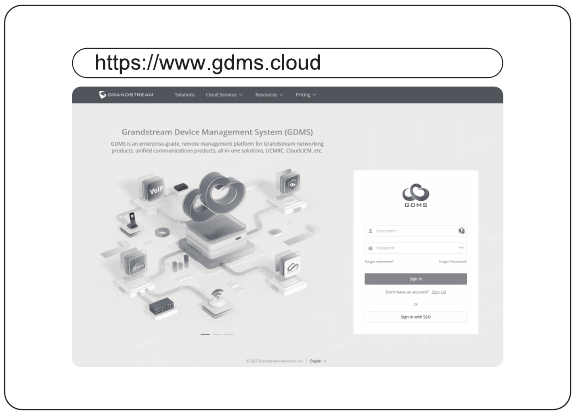 GWN7670ELR GDMS Login - Documentation Center GDMS cloud management sign-in page for managing the GWN7670ELR