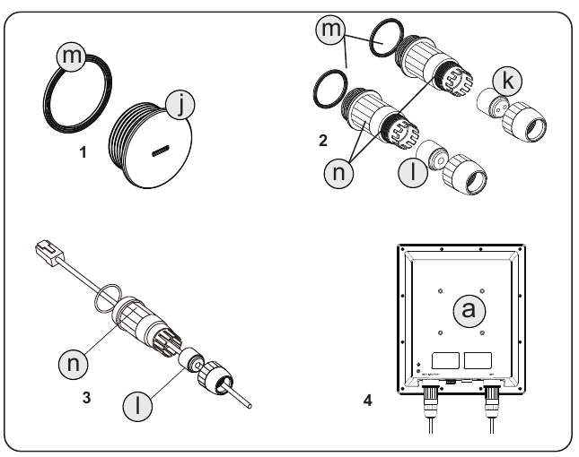 GWN7670ELR Waterproof Kit - Documentation Center Four-step GWN7670ELR waterproof kit assembly diagram for the Ethernet and SFP interfaces